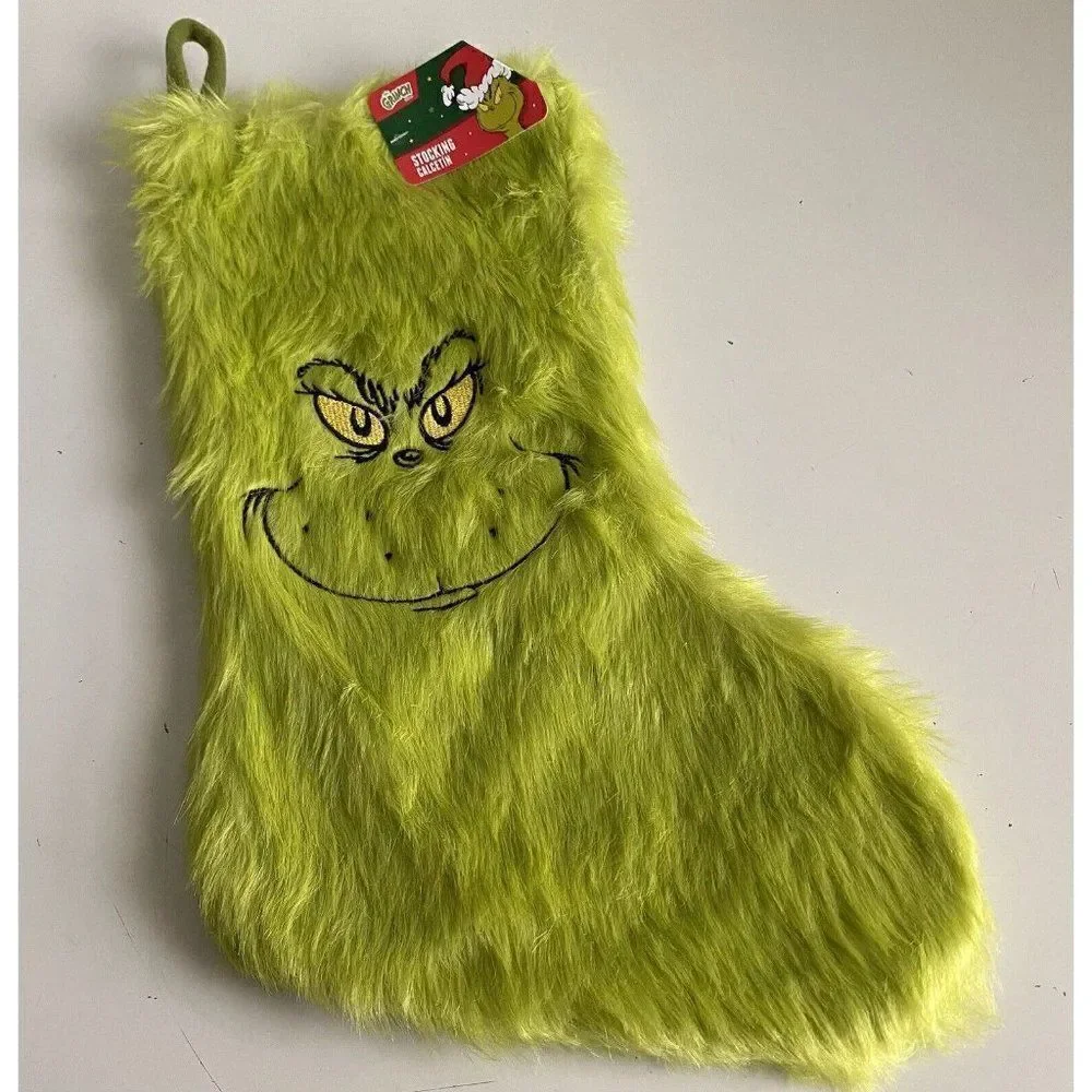 HOW THE‎ GRINCH STOLE CHRISTMAS Green Fur Fuzzy Stocking NEW
